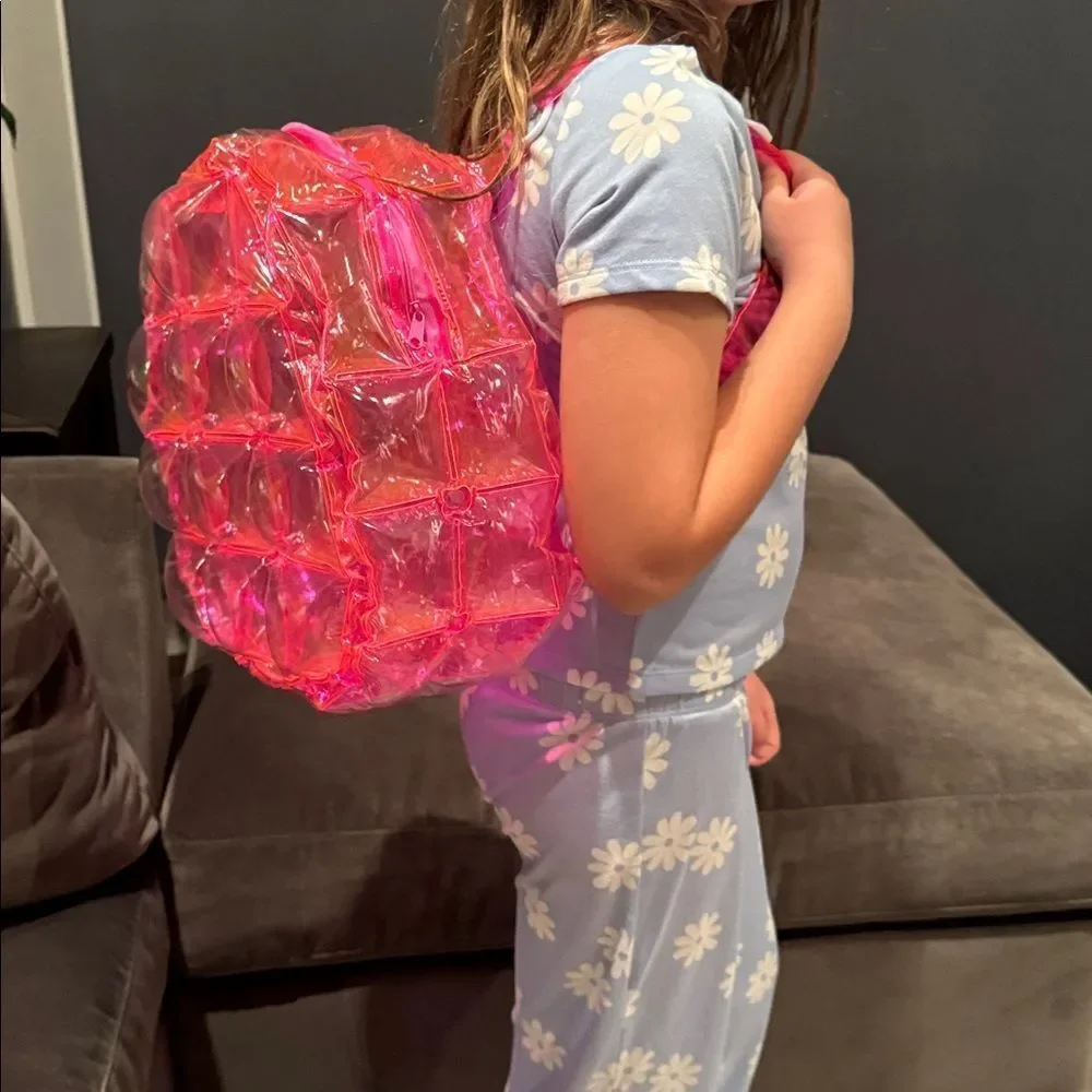 Pink Inflatable Bubble Backpack Zipper Closure One Size NEW